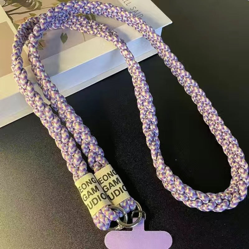 Three-strand braided thickened ponytail long crossbody rope can be carried by men and women outdoor handmade strong cable stitch mobile phone lanyard
