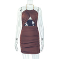 Fashion styleexportfashiontrendy women's silmcut out pleated hip skirtbacklesshalterpure color shortdress