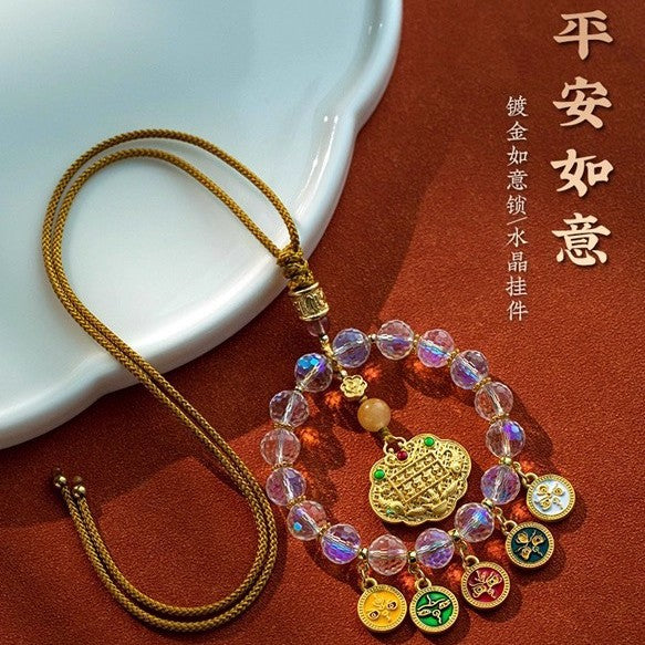 Lingyin same style five-way god of wealth car pendant colorful crystal safe abacus lock lucky bag high-end car decoration chinese style