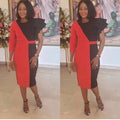 fashion african   hot-selling two-color patchwork asymmetrical sleeves belt dress