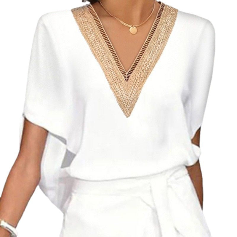 european and american summer fashion trend: mature women's lace-trimmed v-neck tie-up slit casual dress