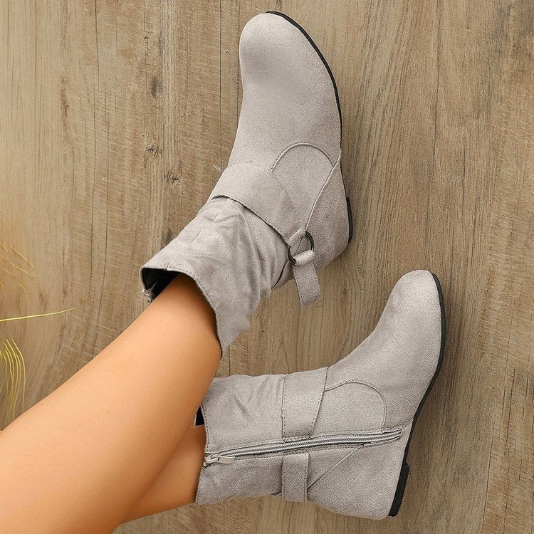 retroboots women's large size suede flats belt buckle women's export short boots zipper round toe women's boots wholesale