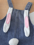 new cross-border baby & toddler printed top + 3d bunny ear overalls denim jumpsuit two-piece set