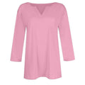 cross-border women's v-neck 3/4 sleeve solid color t-shirt top