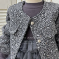 Girls' outfit set -  winter collection: stylish sequin two-piece set with quilted jacket and fleece-lined dress