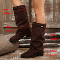 export women's boots pointed toe large tube straight metal buckle medium long boots plus size thick heel pants boots women's boots