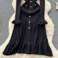 Xiaoxiangfeng dress women's fall and wintereasiest for matchclassy sense v neck metal buckle silmslimming lookrufflesknitting skirt