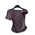 Korean style commute chic one-shoulder twist knot minimalist short sleeve t-shirt - women's summer loose fit, slimming design with ruched detail