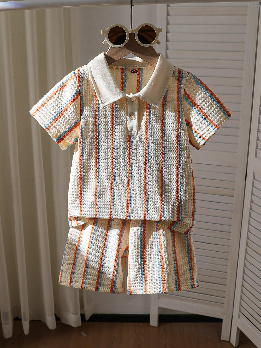 summer new arrival cross-border e-commerce striped textured children's knitted casual pants two-piece set for boys