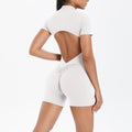 New arrival cross-border fashionpure color zipper beautiful back tight one-piece yoga wear breathable sports running fitness jumpsuit