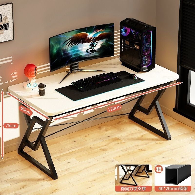 Desk, bedroom, gaming desk, study/writing desk, computer desk with cable management, wide desktop, thickened and reinforced table