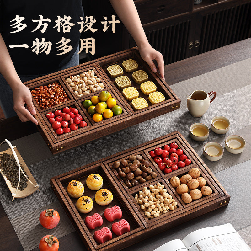 Wooden tray for tea brewing, dried fruit, afternoon tea snacks, and dim sum – original paulownia wood chinese-style multi-compartment tea tray