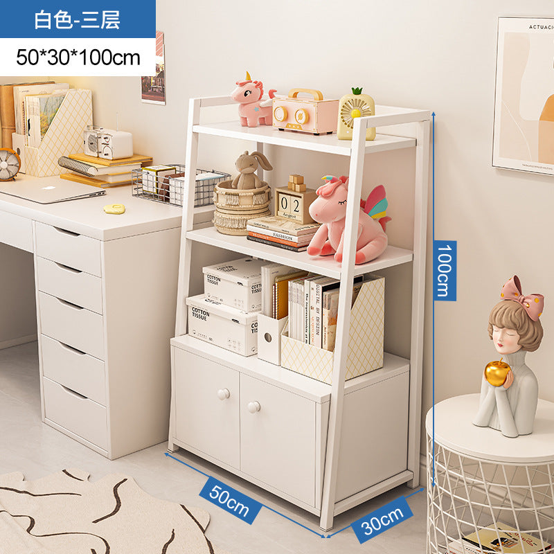 Bookshelf Floor-to-ceiling shelf Multi-layer against the wall Bedroom Home locker Wrought iron storage display Living room trapezoidal shelf