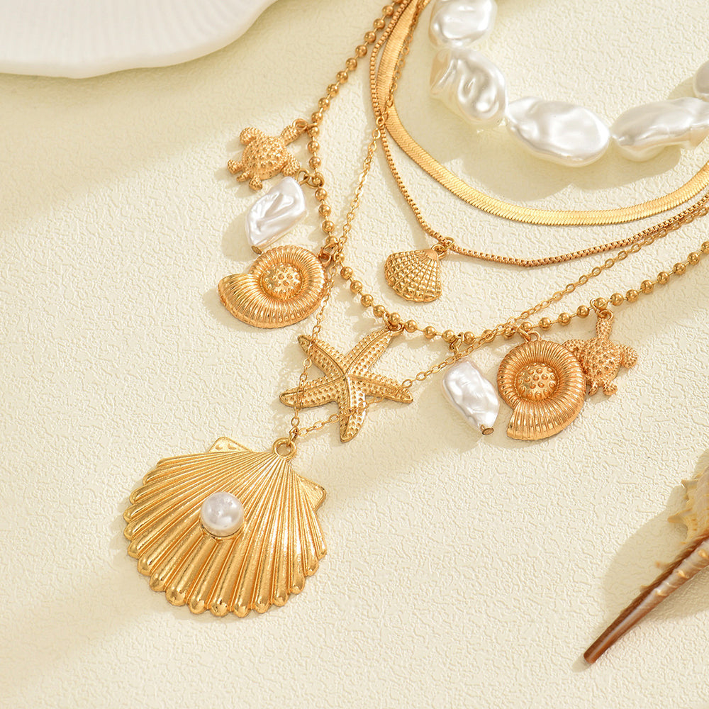 Pearl necklace wholesale - european & american cross-border bohemian jewelry - luxury niche ocean-inspired shell pendant necklace for women
