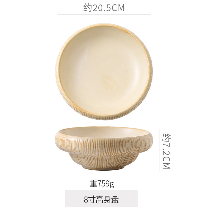 Retro kiln line pattern high-looking tableware restaurant hotel stylish display dessert plate steak plate for home dish plate