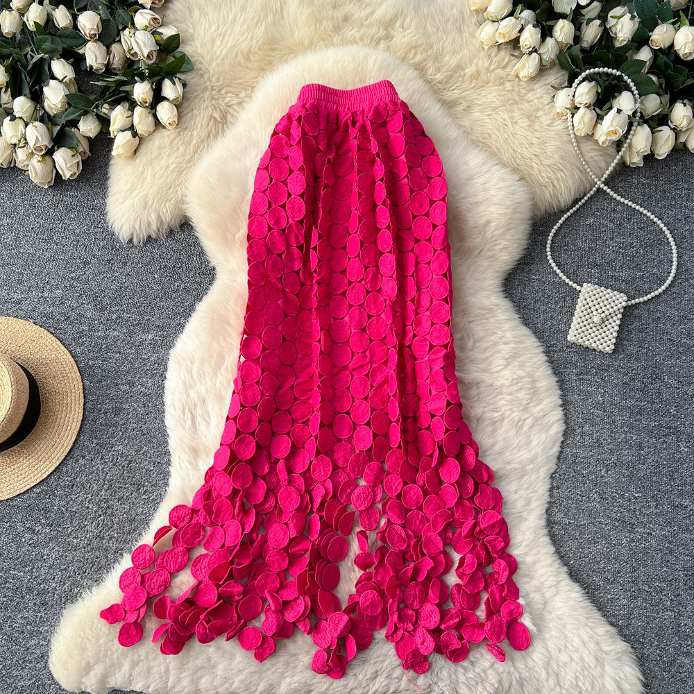 French cutout polka dot tassel midi skirt - women's spring korean style high waist slimming a-line work skirt