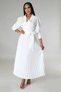 cross-border fashion: new ruched blouse sleeve v-neck, slim-fit, elegant pleated maxi dress for  us & europe