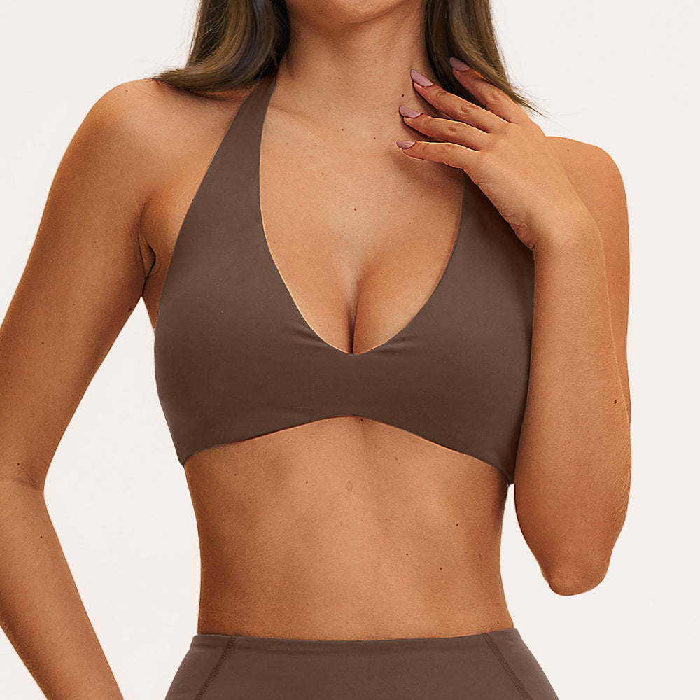 outwear pilates casual yoga intimates women's halter back bra fixed cup sports intimates 5575