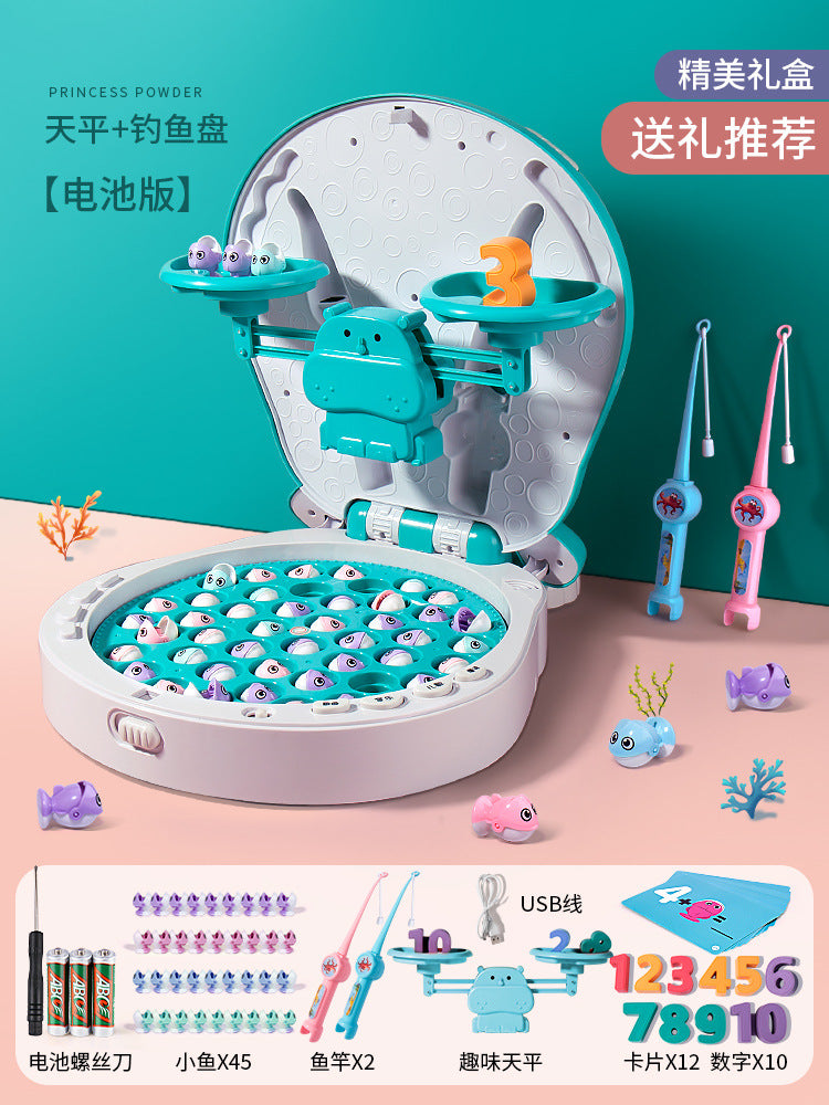 Musical hippo magnetic electric fishing game - educational balance toy for early childhood development, brain training, and math skills - perfect for boys and girls