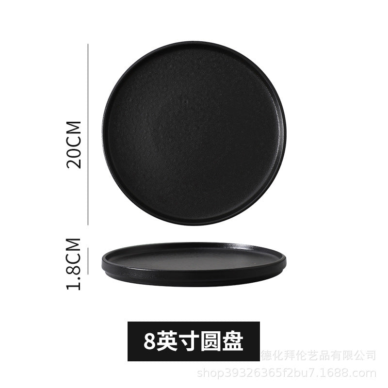 Japanese-style western dinner plates, creative steak plates, western dinner plates, creative black matte steak plates, commercial glossy white plates
