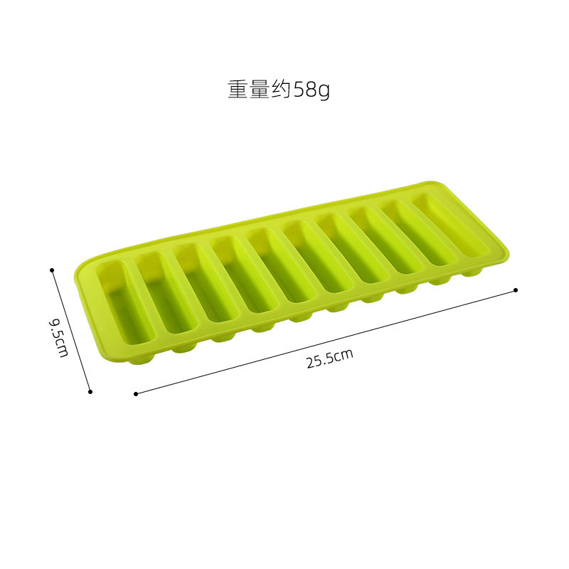 Cylindrical silicone ice cube tray mold - 10-cavity finger mold for cookies, ice pops, ice cubes, and chocolate diy