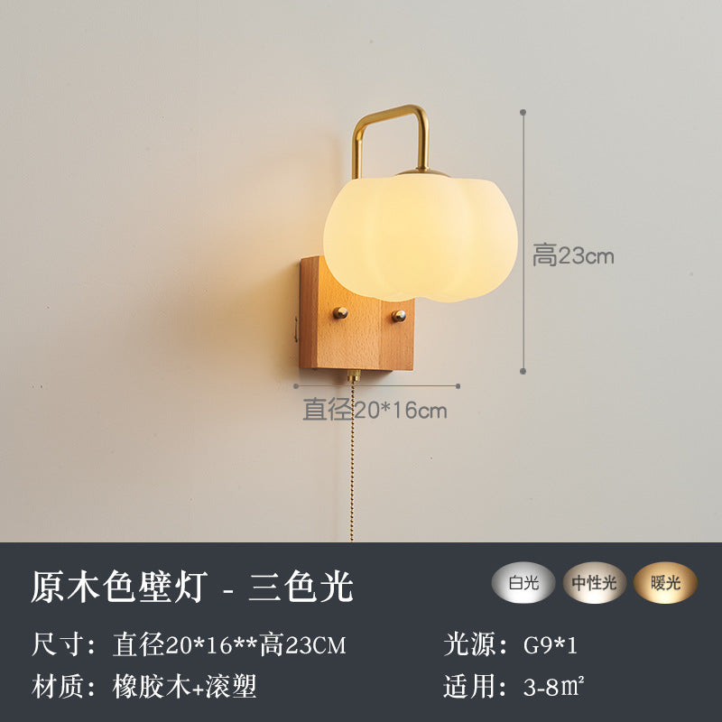 Walnut modern LED wall lamp new Chinese pumpkin bedroom book room bedside lamp Chinese style aisle lamp