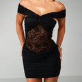 European and american women's clothing  summer new fashion one-shoulder off-the-shoulder lace patchwork hollow-out bodycon mini dress