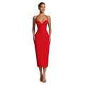 European and american women's clothing  spring/summer new solid color casual slim-fit sleeveless halter neck tie-up midi dress wholesale