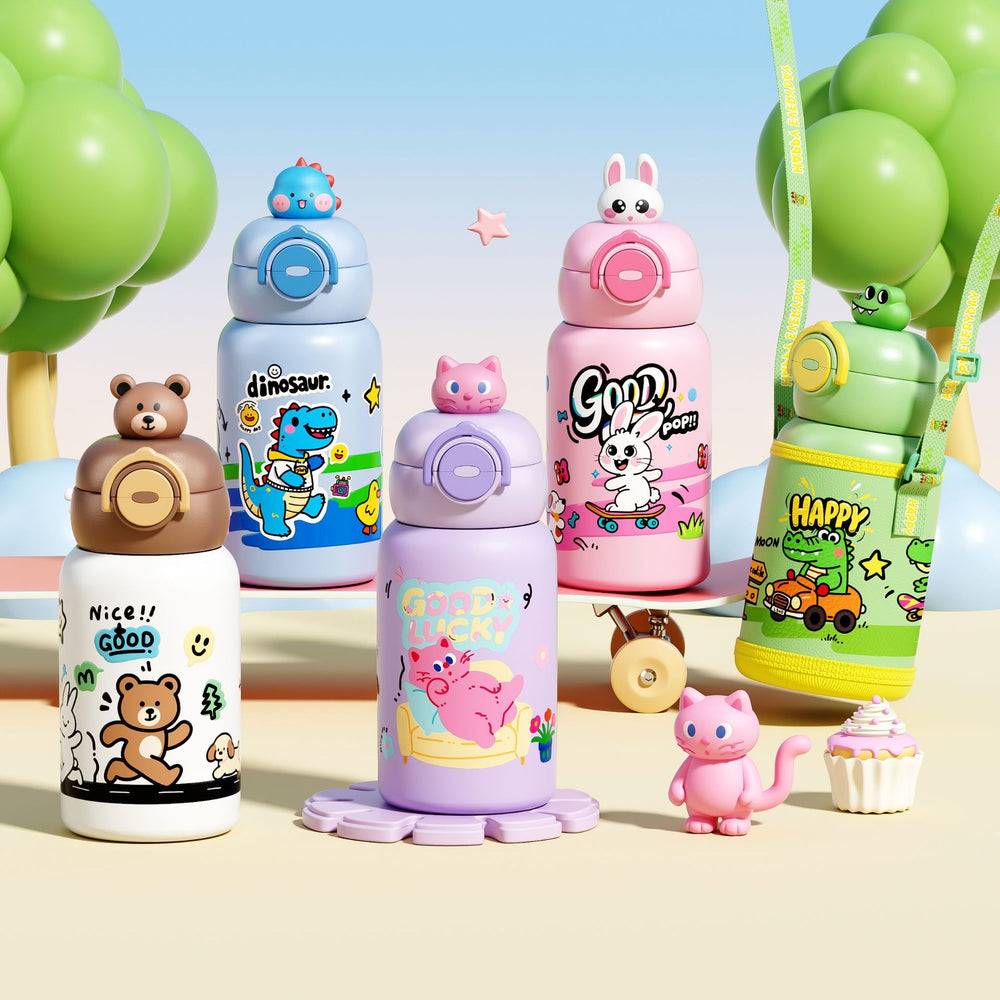 Cute pet-themed kids' insulated water bottle - 316 stainless steel, fresh straw cup with tea infuser lid, perfect for students, boys & girls