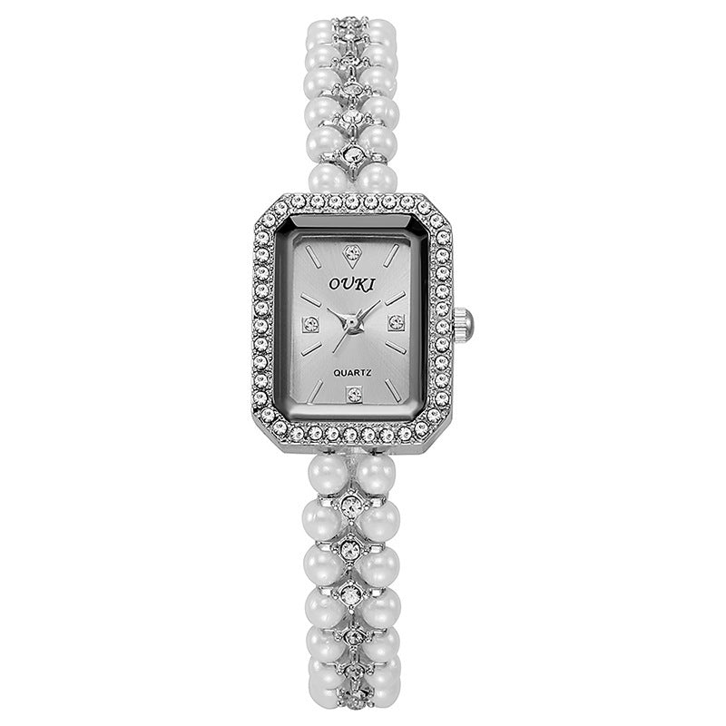 Ouki retro vintage chanel-style pearl bracelet watch - women's elegant, niche, and fashionable chain watch in gold