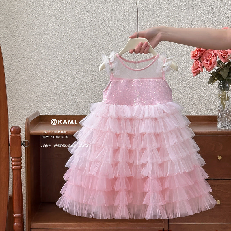 Girls' princess dress  new summer heavy embellishment tutu cake dress children's fairy dress