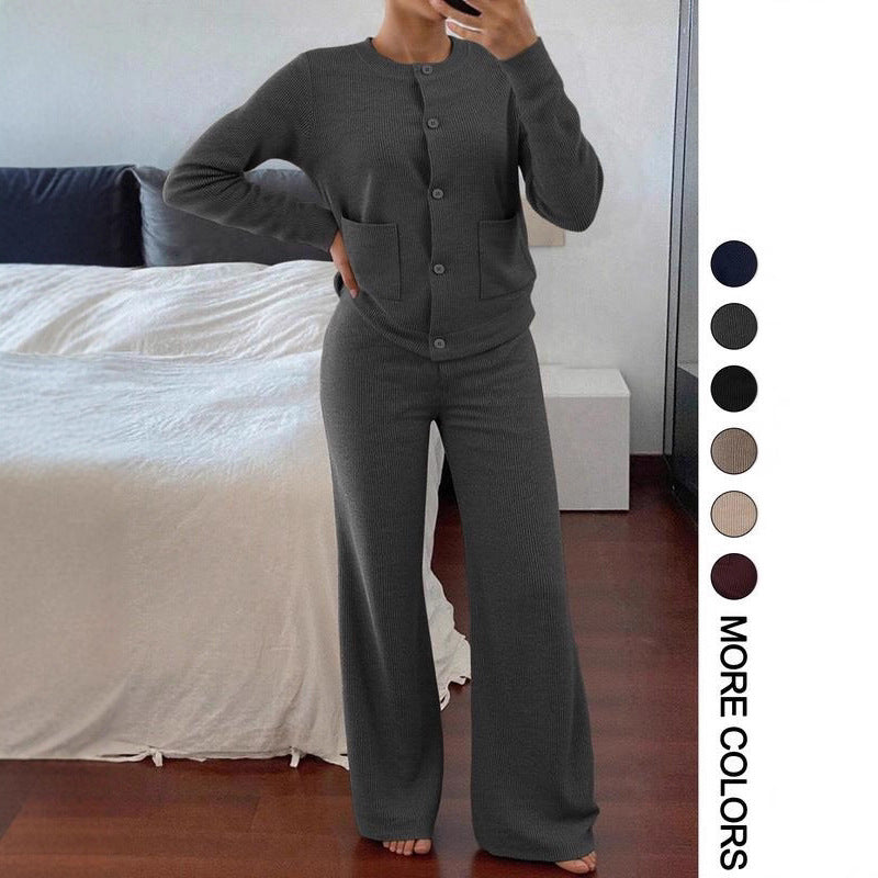 fashionfashionelegantknittingcardigansuitfemalefall and winternew arrivallazy stylecasualsweaterloose pants two