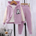 Children's long-sleeved hooded contrasting color a-line suit