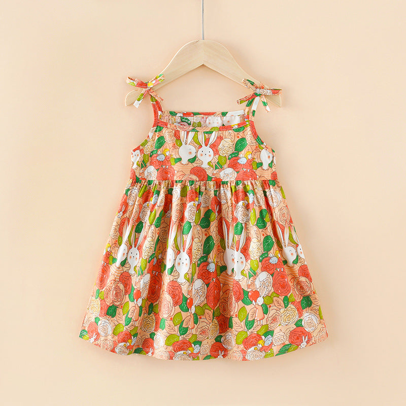 summer girls' dress, kids' trendy princess sundress, girls' dress, new children's floral dress