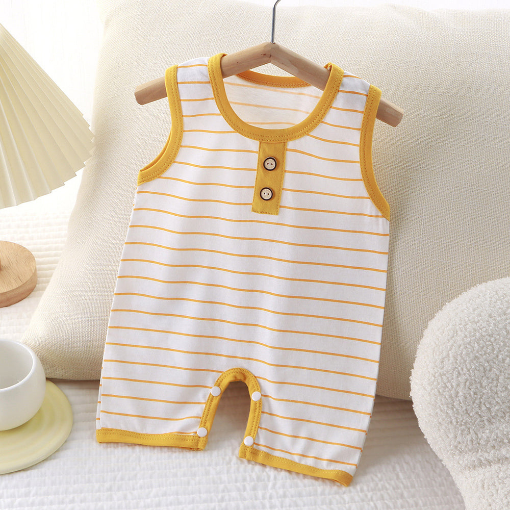 Summer newborn romper: lightweight, sleeveless, pure cotton bodysuit for baby boys and girls - striped tank top style