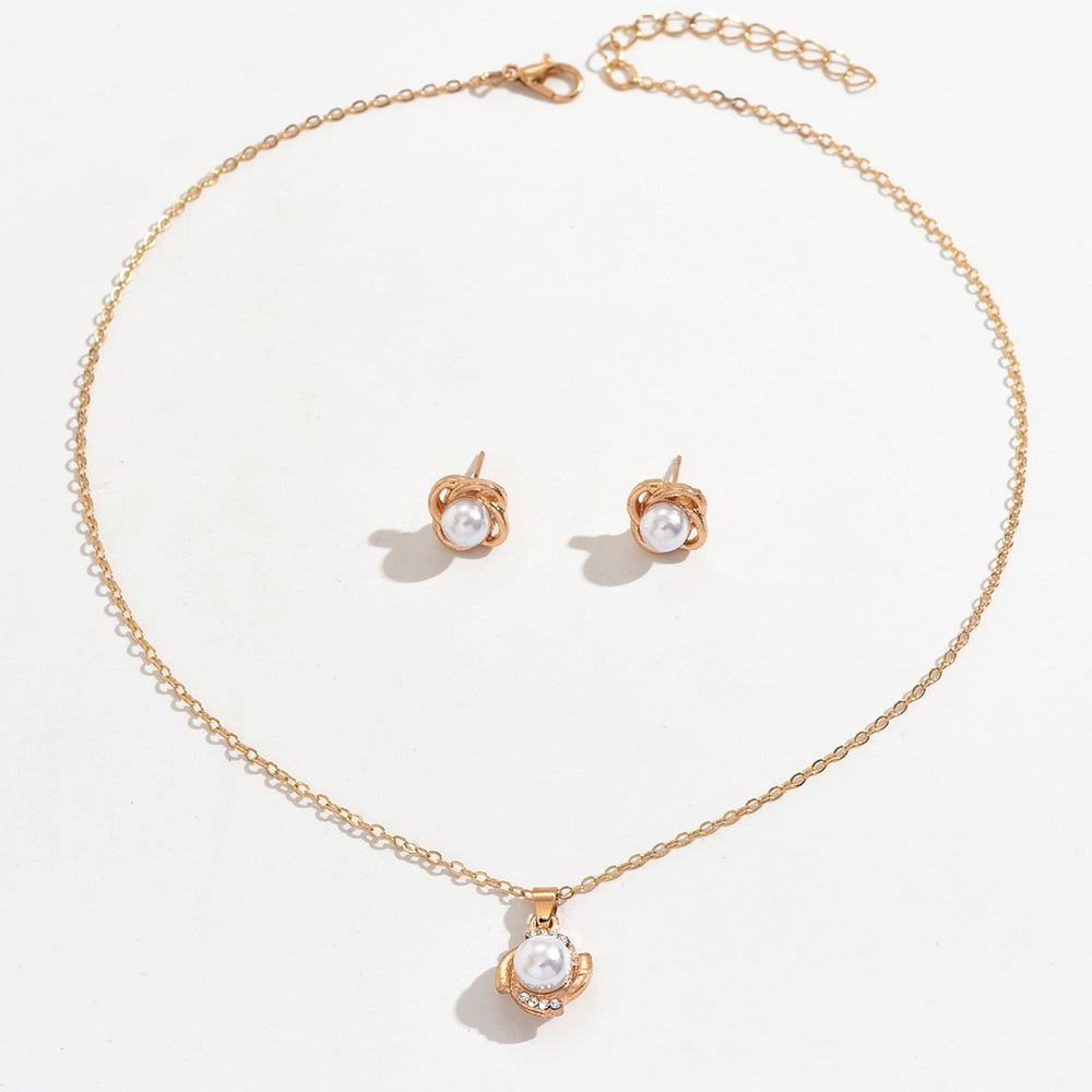European and american cross-border niche ins style faux pearl necklace and earring set - sweet, minimalist, and luxe design with floral accents