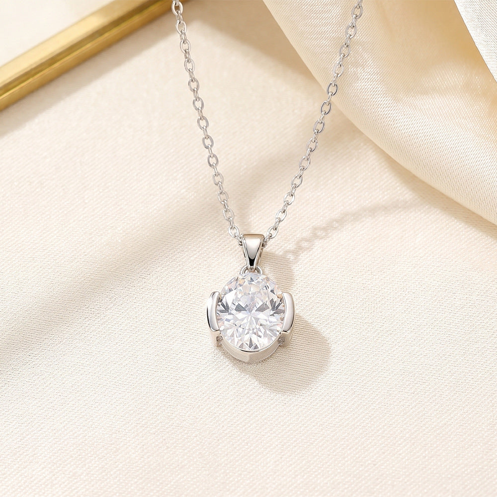 popular elegant zirconium round necklace for women, accessible luxury niche versatile titanium steel clavicle chain earrings jewelry set