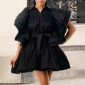 D3225 european and american plus size women's fashion cross-border dress -  new arrival: notch collar, flutter sleeves, a-line, export dress