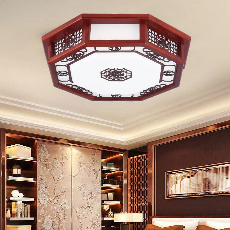 Chinese bedroom ceiling lamp square solid wood antique classic led sheepskin lamp round bedroom dining room Chinese style lighting