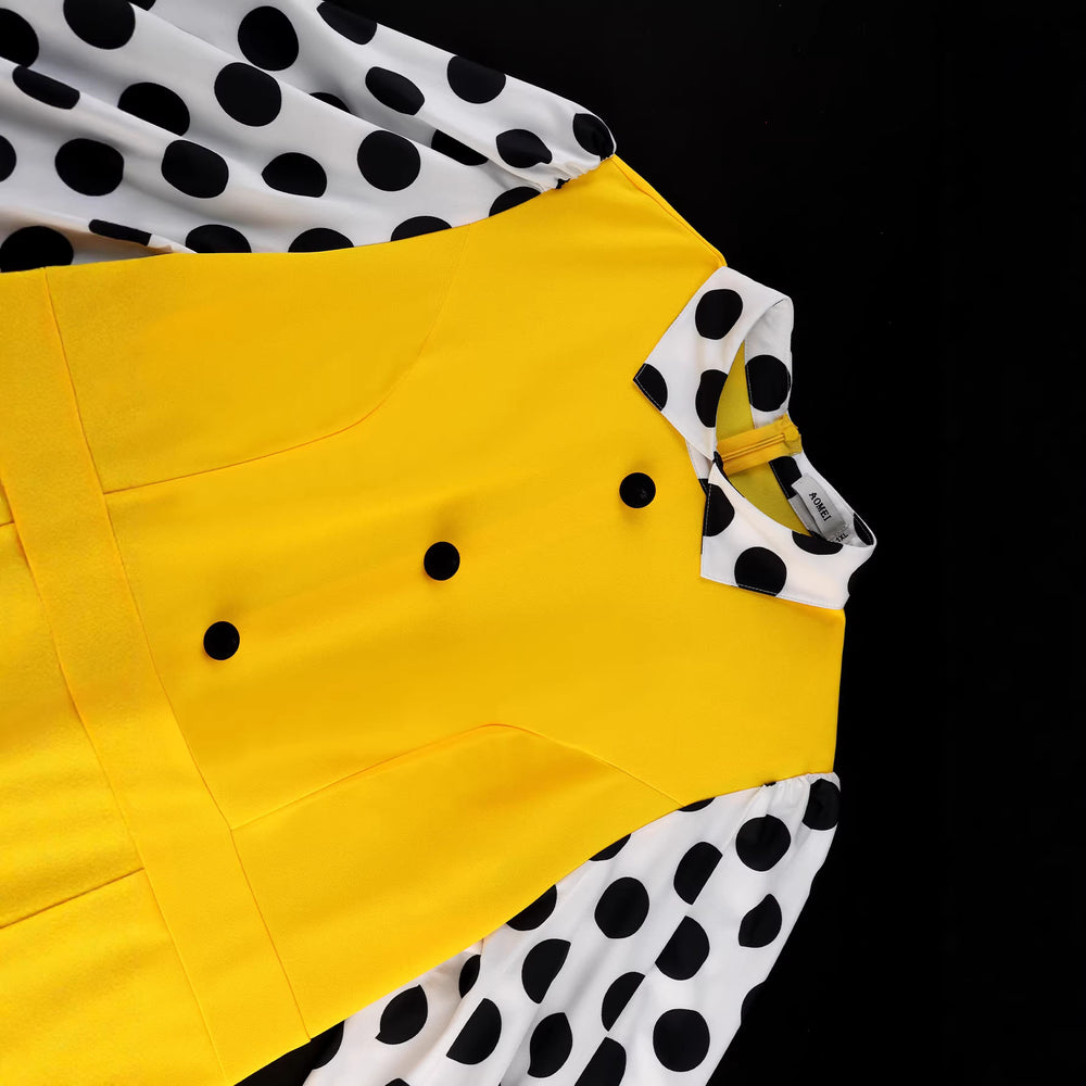 fashion suit lapel jumpsuit silm buttoned polka dot lantern sleeve jumpsuit jumpsuits