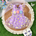 Baby girl party outfit cute suspender three flowers patchwork mesh one-piece dress
