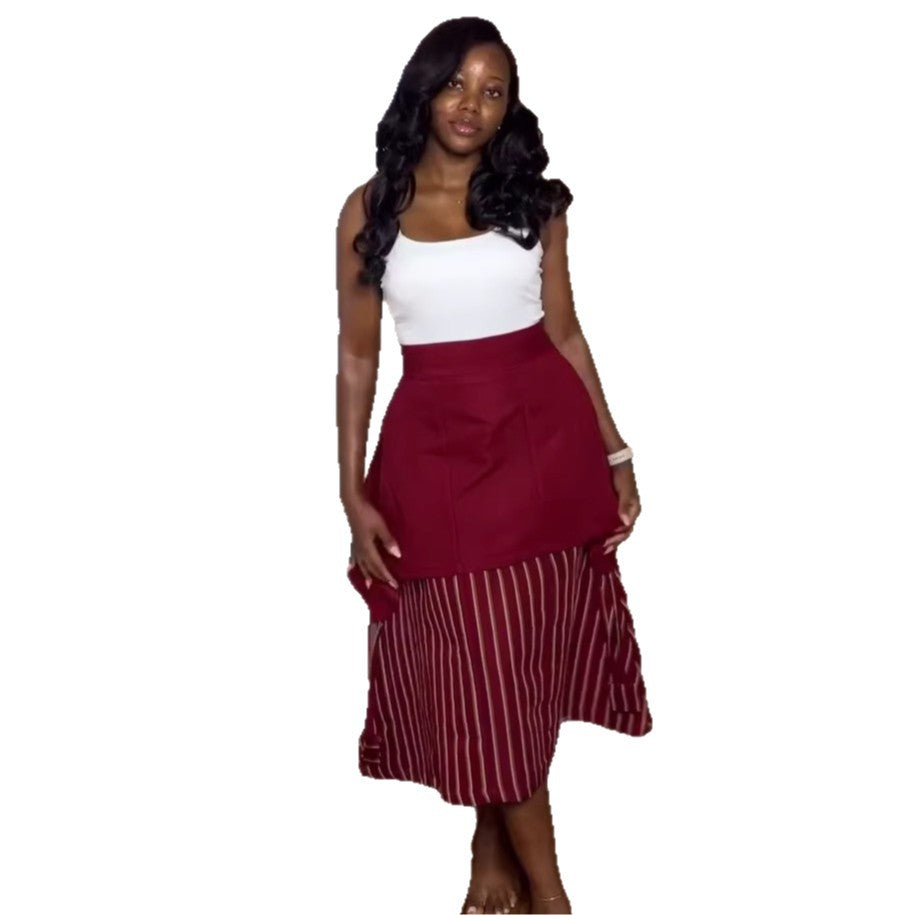 European and american cross-border women's fashion:  summer new arrival - high-waisted, slimming, drawstring design, a-line midi skirt