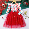 Kids' long-sleeve crewneck dress with fish scale mesh detail - christmas green