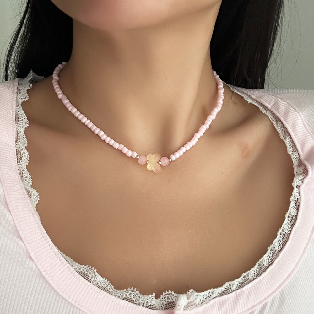 Fashion cross-border e-commerce jewelry fashion resin beads handmade necklace sweater chain easiest for match butterfly clavicle chain pendant