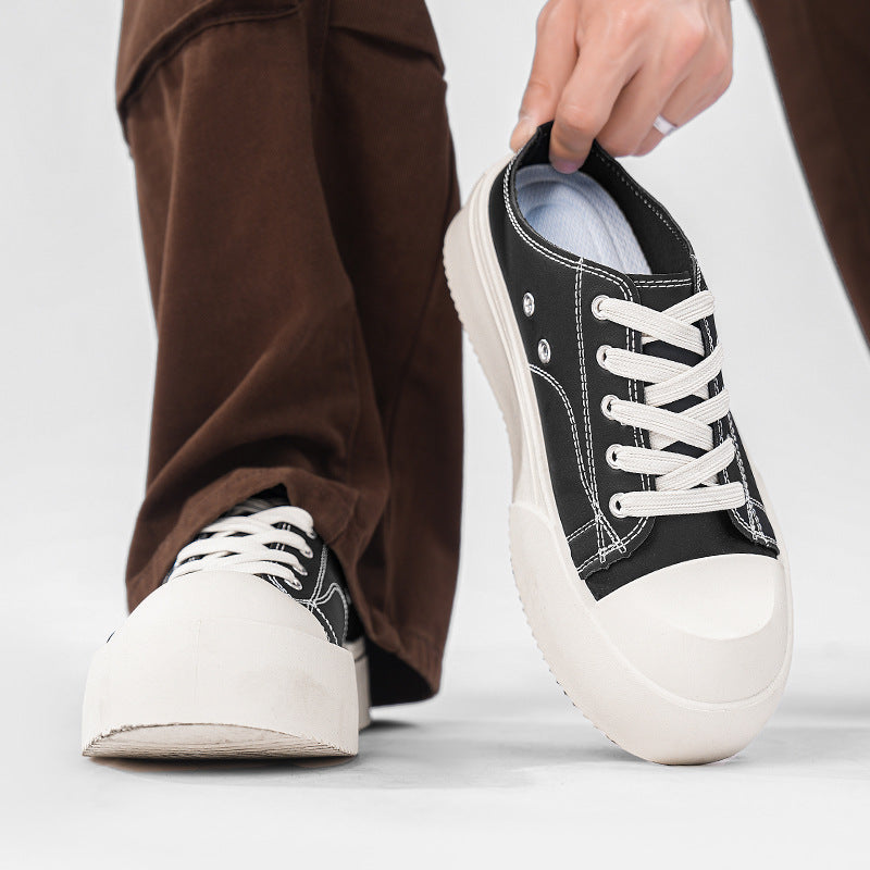 Men's summer slip-on office loafers, closed-toe half-slippers, chunky sole men's casual leather sneakers