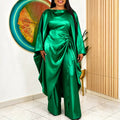African deep red satin drawstring pant set - loose batwing sleeve cinched waist slimming robe wide leg two-piece outfit