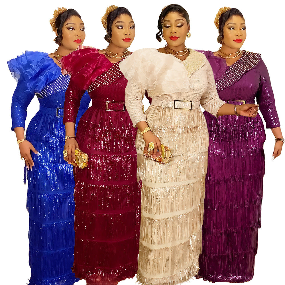 african women's clothing plus size new arrivalins  fashionexportsexy tassel dinner sequindress