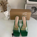 Z's 2024 spring and summer square toe one-piece pvc transparent high heel crystal heel thick heel rear air quality fashion sandals for women