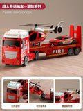 Kids double-layer fire flatbed transport truck large size resistant to falling engineering trailer container toy inertia car model boy