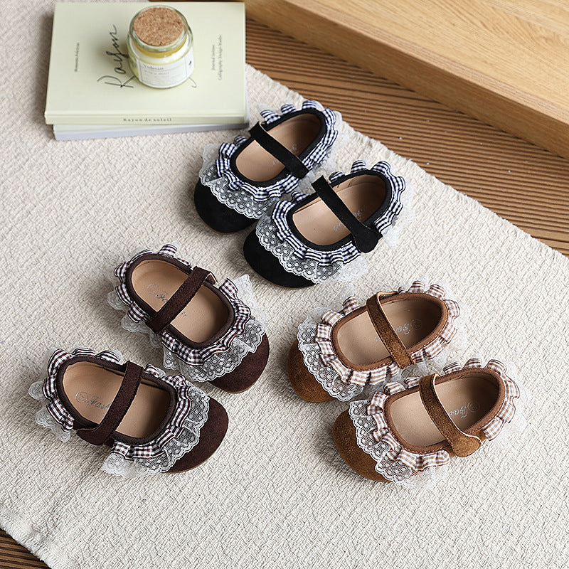 Autumn new arrivals: korean style girls' fashionable flats with lace, soft sole, bow detail, and closed toe – princess shoes